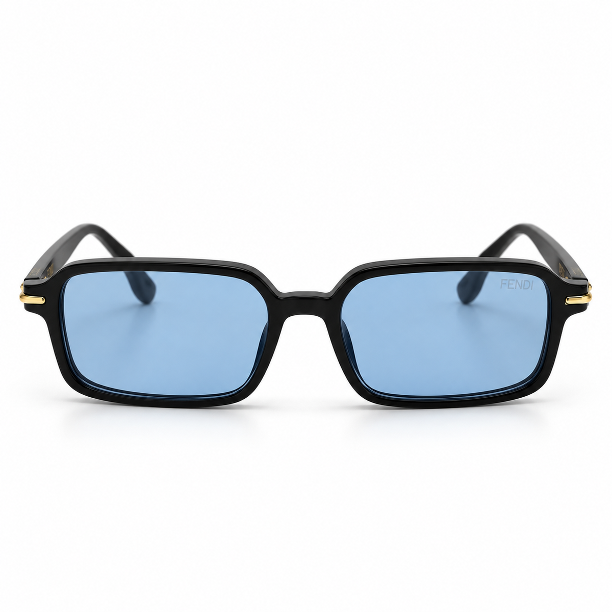 Black Square Sunglasses with Blue Lenses & Gold-Tone Accents