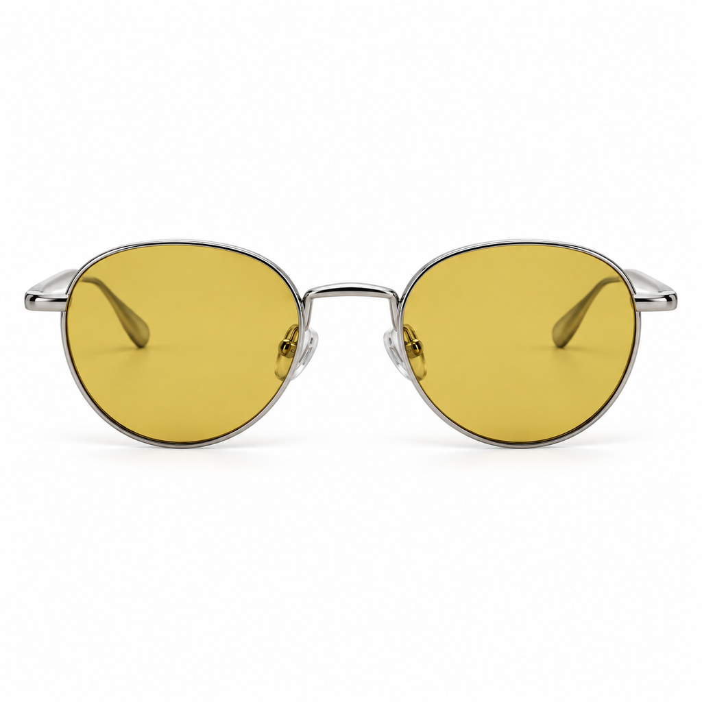 Amber-Lens Sunglasses with a Sleek Silver-Tone Frame