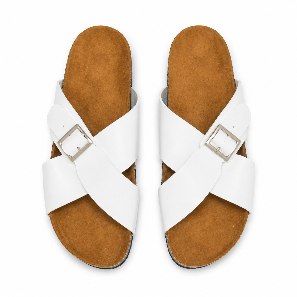 Smooth Cross Buckle Slippers