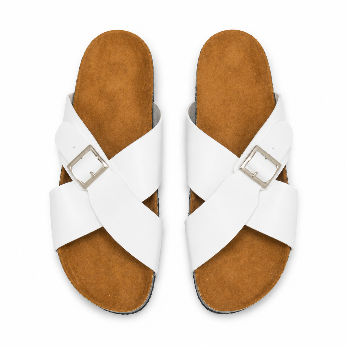 Smooth Cross Buckle Slippers