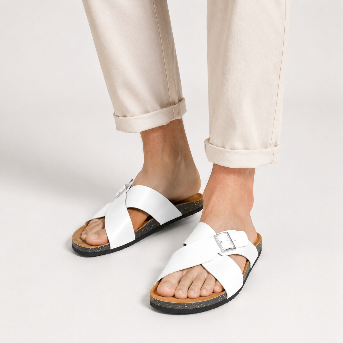 Smooth Cross Buckle Slippers